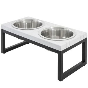 Marble Print Stainless Steel Double Elevated Dog Bowl